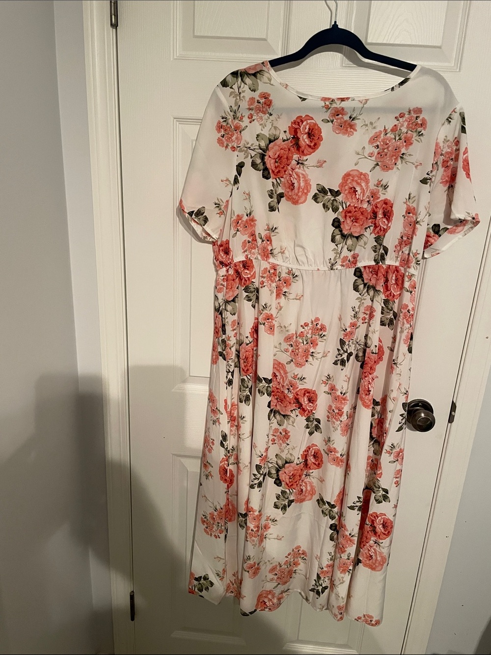 SHEIN White Midi Dress with Coral Floral Print